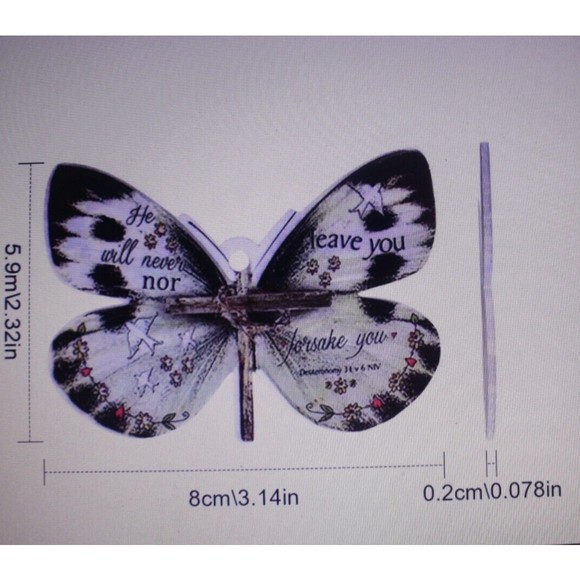 New Butterfly Faith Cross Acrylic Pendant Car RV Mirror, Backback, Purse Charm - Picture 4 of 6